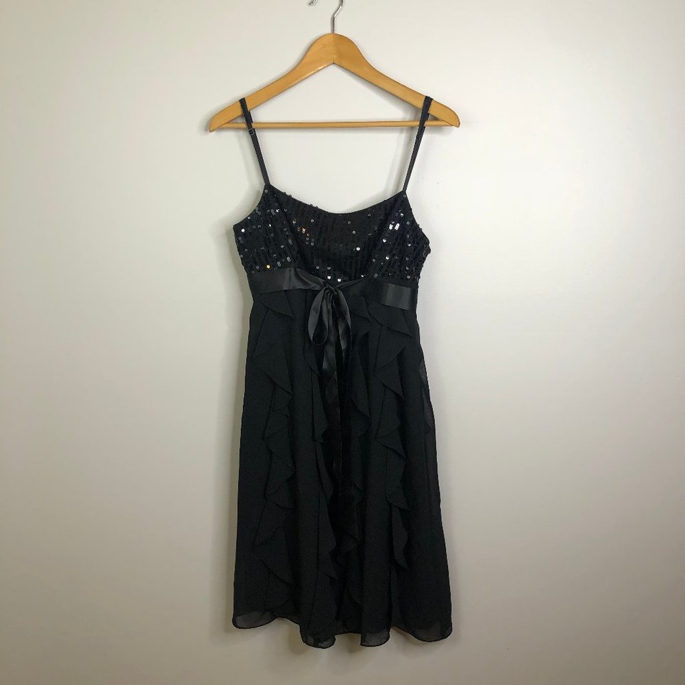 Sequined and Ruffled Black Mini Party Dress